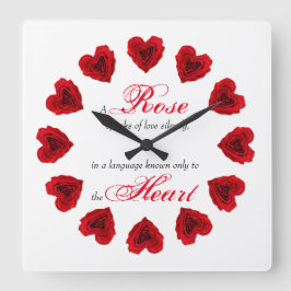 Heart-Shaped Red Rose Quadratische Wanduhr