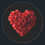 Heart Shaped Red Roses- Runder Aufkleber<br><div class="desc">Elevate your wedding details with these Red Roses in the shape of a Heart Stickers. These chic stickers,  with a trendy Black background adds a touch of sophistication to favors,  stationery,  and decor. Make your wedding uniquely yours and create memorable accents that tie your theme together.</div>
