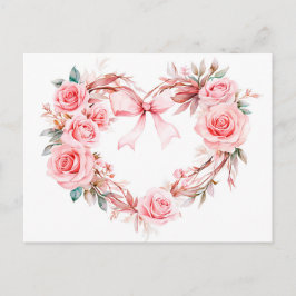 Heart-Shaped Rose Wreath Romantic Valentine’s Day  Postkarte
