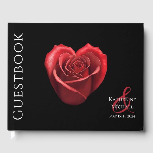 Heart Shaped Rote Rose Wedding Gästebuch (Vorderseite)