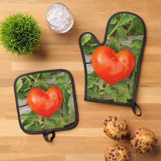 Heart Shaped Tomato Ofenhandschuh & Topflappen-Set (Oben Unten)