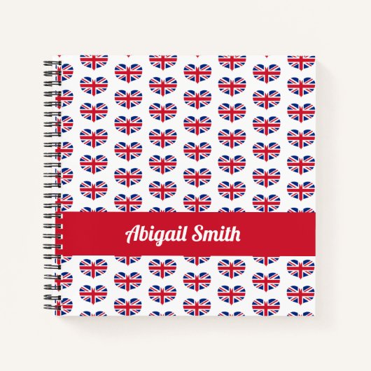 Heart Shaped UK Flag / Union Jack Personalisiert Notizbuch (Vorderseite)