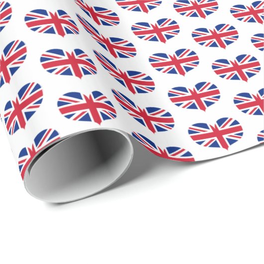 Heart Shaped United Kingdom Flag / Union Jack Geschenkpapier (Rolleneckpunkt)