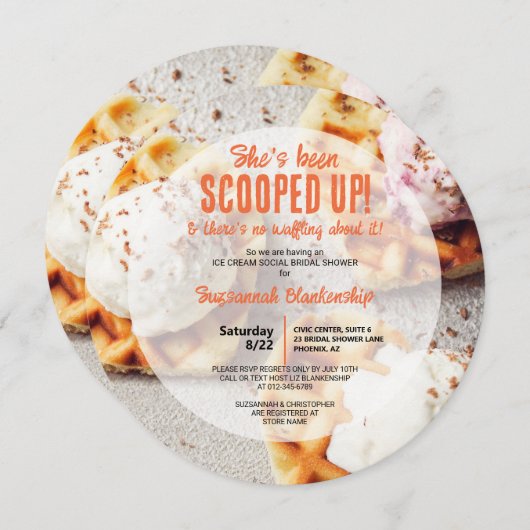 Heart Shaped Waffle Scooped Ice Cream Round Dusche Einladung (Vorne/Hinten)