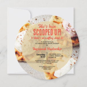 Heart Shaped Waffle Scooped Ice Cream Round Dusche Einladung