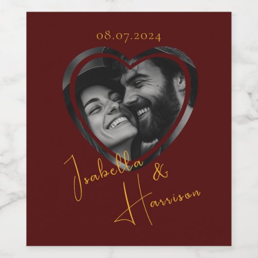 Heart Shaped weded Foto Red and Gold Weinetikett (Einzelnes Label)