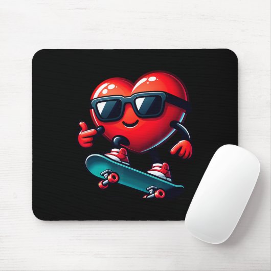 Heart Skateboarding Skateboarder Valentines Day Va Mousepad (Mit Mouse)