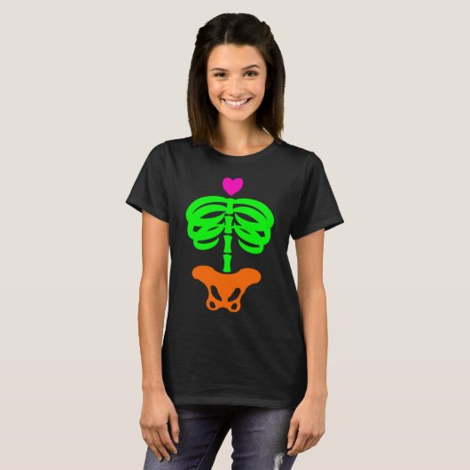Heart Skelly Cartoon Zombie Skeleton Ribcage Art T T-Shirt (Vorne ganz)