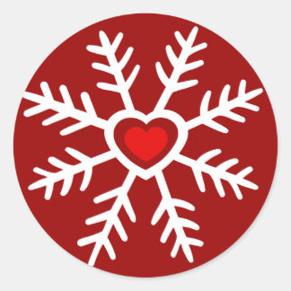 Heart Snowflake Weihnachten | Beere Runder Aufkleber