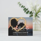 Heart Sparkler Wedding Foto Save the Date Ankündigungspostkarte (Stehend Vorderseite)