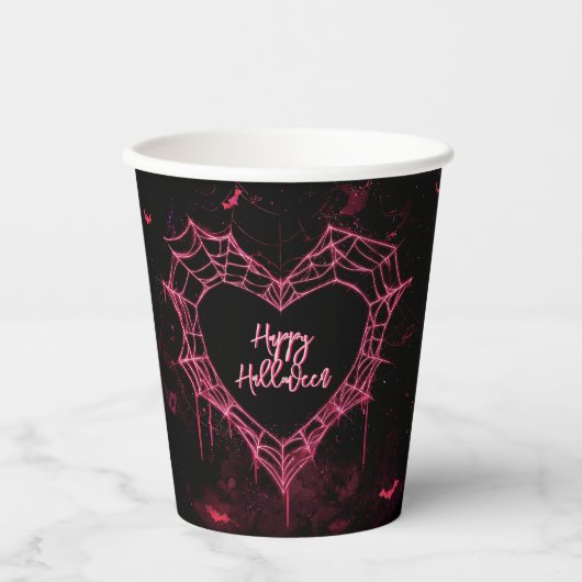 Heart Spider Web Pink Gothic Girls Halloween Pappbecher (Vorderseite)
