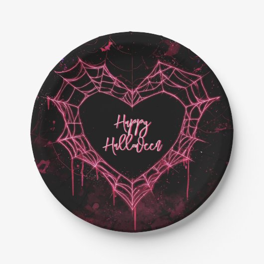 Heart Spider Web Pink Gothic Girls Halloween Pappteller (Vorderseite)