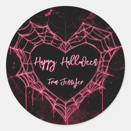 Heart Spider Web Pink Gothic Girls Halloween Runder Aufkleber (Vorderseite)