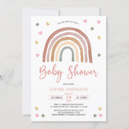 Heart Star Mute Tones Boho Rainbow Baby Showroom Einladung