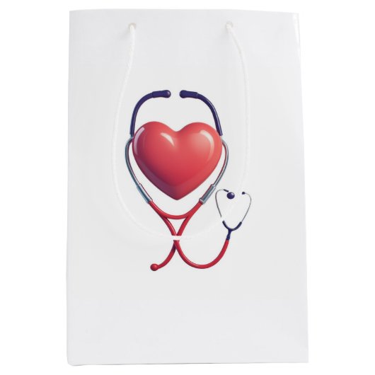 Heart & Stethoscope Gift Bag Wird Nurse & Doctor A Mittlere Geschenktüte (Vorderseite)