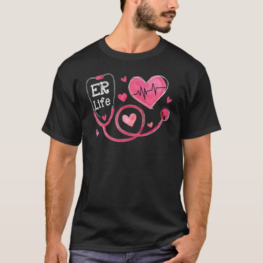 Heart Stethoscope Heartbeat ER Life Nurse Valentin T-Shirt (Vorderseite)