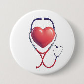 Heart & Stethoscope Medical Button Wird Cute Badge (Vorderseite)