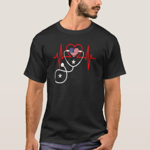 Heart Stethoscope Nurse Usa Flag Patriotic 4. T-Shirt