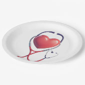 Heart & Stethoscope Paper Plate Wird Medical Party Pappteller (Schrägansicht)