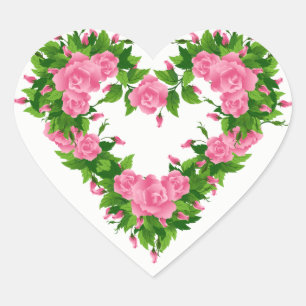 Heart Stickers-Pink Roses Herz-Aufkleber