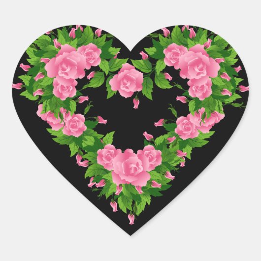 Heart Stickers-Pink Roses Herz-Aufkleber (Vorderseite)
