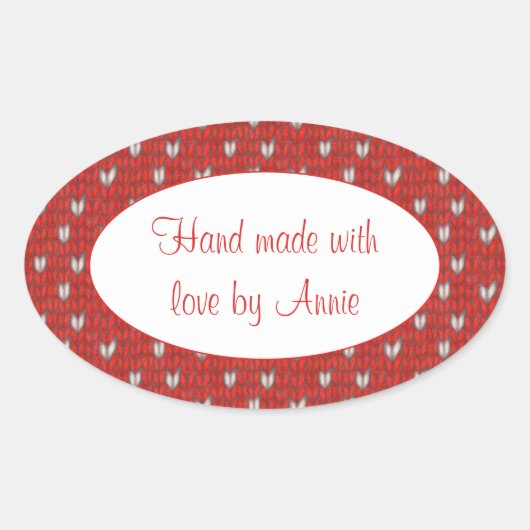 HEART STRICK Oval Aufkleber "Handmade" (Vorderseite)