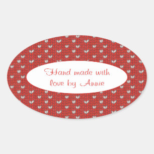 HEART STRICK Oval Aufkleber "Handmade"