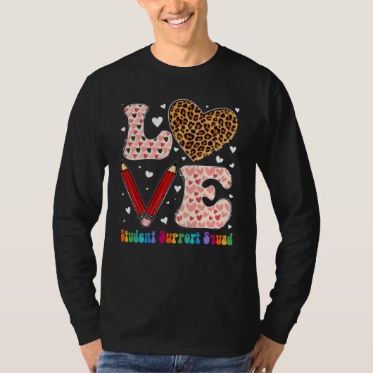 Heart Student Support Squad Leopard Plaid Red Vale T-Shirt (Vorderseite)