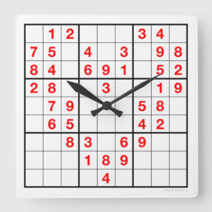 Heart Sudoku Clock with downloadable puzzle Quadratische Wanduhr