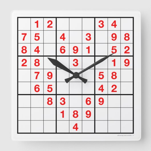 Heart Sudoku Clock with downloadable puzzle Quadratische Wanduhr (Vorderseite)