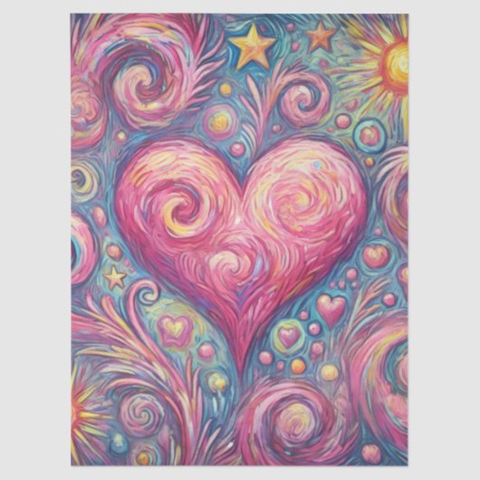 Heart Sun Stars Wirbel Whimsical Decoupage Seidenpapier (Vorderseite)