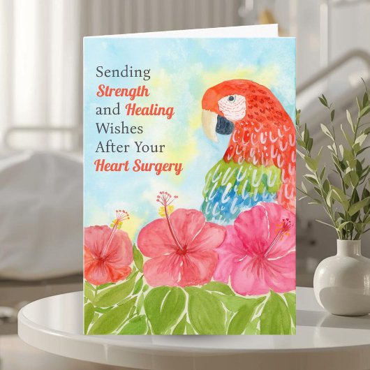 Heart Surgery Healing Scarlet Macaws, Hibiscus Karte