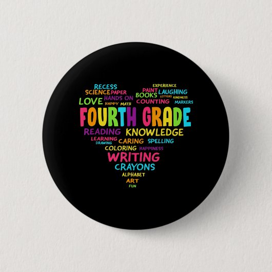 Heart Tee Fourth Grade Team Teacher Student Back T Button (Vorderseite)