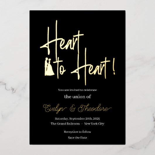 Heart to Heart Gold & White Foil Engagement Invita Folieneinladung (Vorderseite)