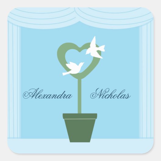 Heart Topiary and Doves Blue Wedding Stickers (Vorderseite)