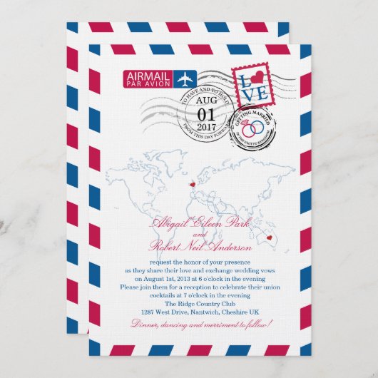 Heart UK und Austraila Wedding Einladung (Vorne/Hinten)