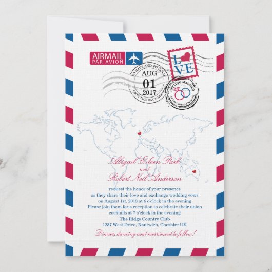 Heart UK und Austraila Wedding Einladung (Vorderseite)