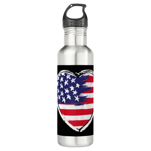 Heart US Flag 4. Juli Patriotic American Stars Edelstahlflasche (Vorderseite)