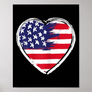 Heart US Flag 4. Juli Patriotic American Stars Poster