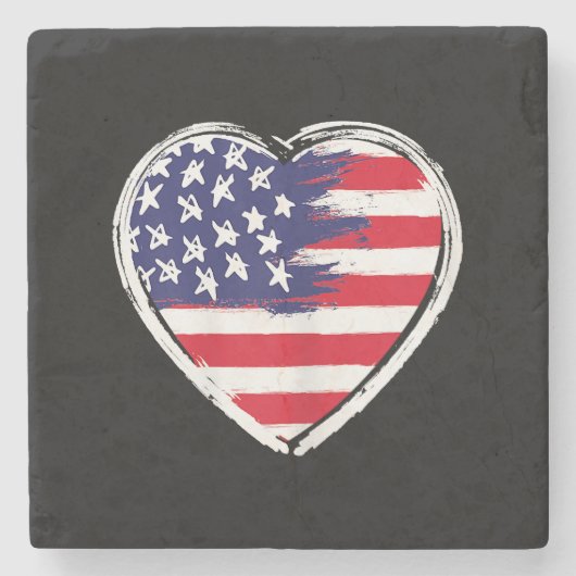 Heart US Flag 4. Juli Patriotic American Stars Steinuntersetzer (Vorderseite)