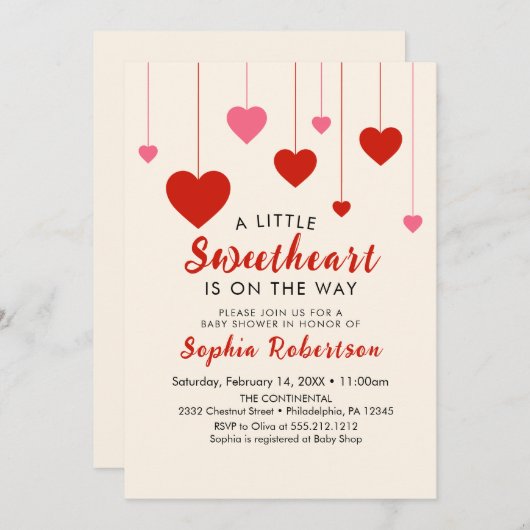 Heart Valentine Red Pink Baby Dusche Party Einladung (Vorne/Hinten)