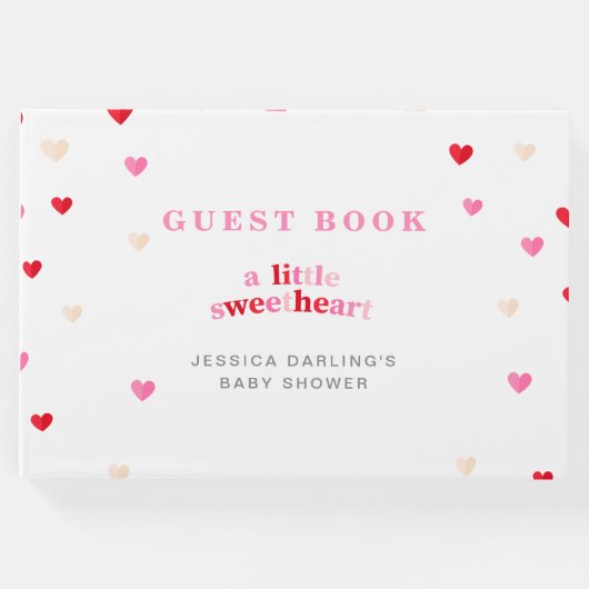 Heart Valentine Theme Baby Girl Dusche Red Pink Gästebuch (Vorderseite)