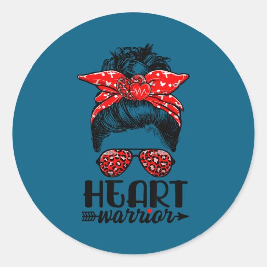 Heart Warrior Messy Bun Go Red - Heart Disease Awa Runder Aufkleber (Vorderseite)