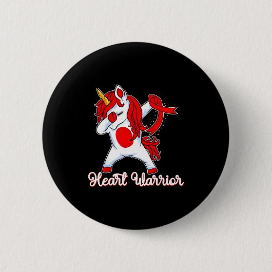Heart Warrior Ribbon Heart Disease Dabbing Unicorn Button (Vorderseite)