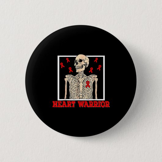 Heart Warrior Skeleton Red Ribbon Heart Disease Aw Button (Vorderseite)