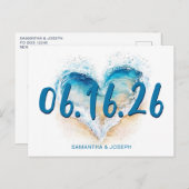 Heart Wave Beach Save the Date Postkarte (Vorne/Hinten)