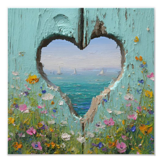 Heart Window Coastal Wildflower Sailboat Painting Fotodruck (Vorne)