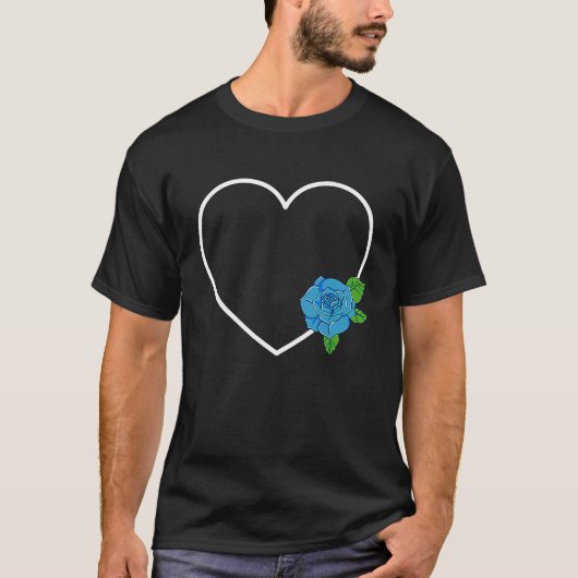 Heart with Blue Flower Rose T-Shirt (Vorderseite)