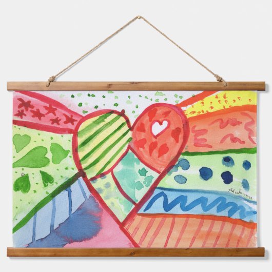 Heart with Pattern background Wandteppich Mit Holzrahmen (Vorne)