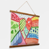 Heart with Pattern background Wandteppich Mit Holzrahmen (Gewinkelt)